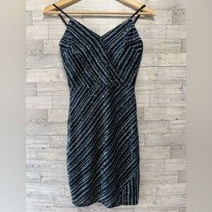Elegant Black and Blue Striped Dress